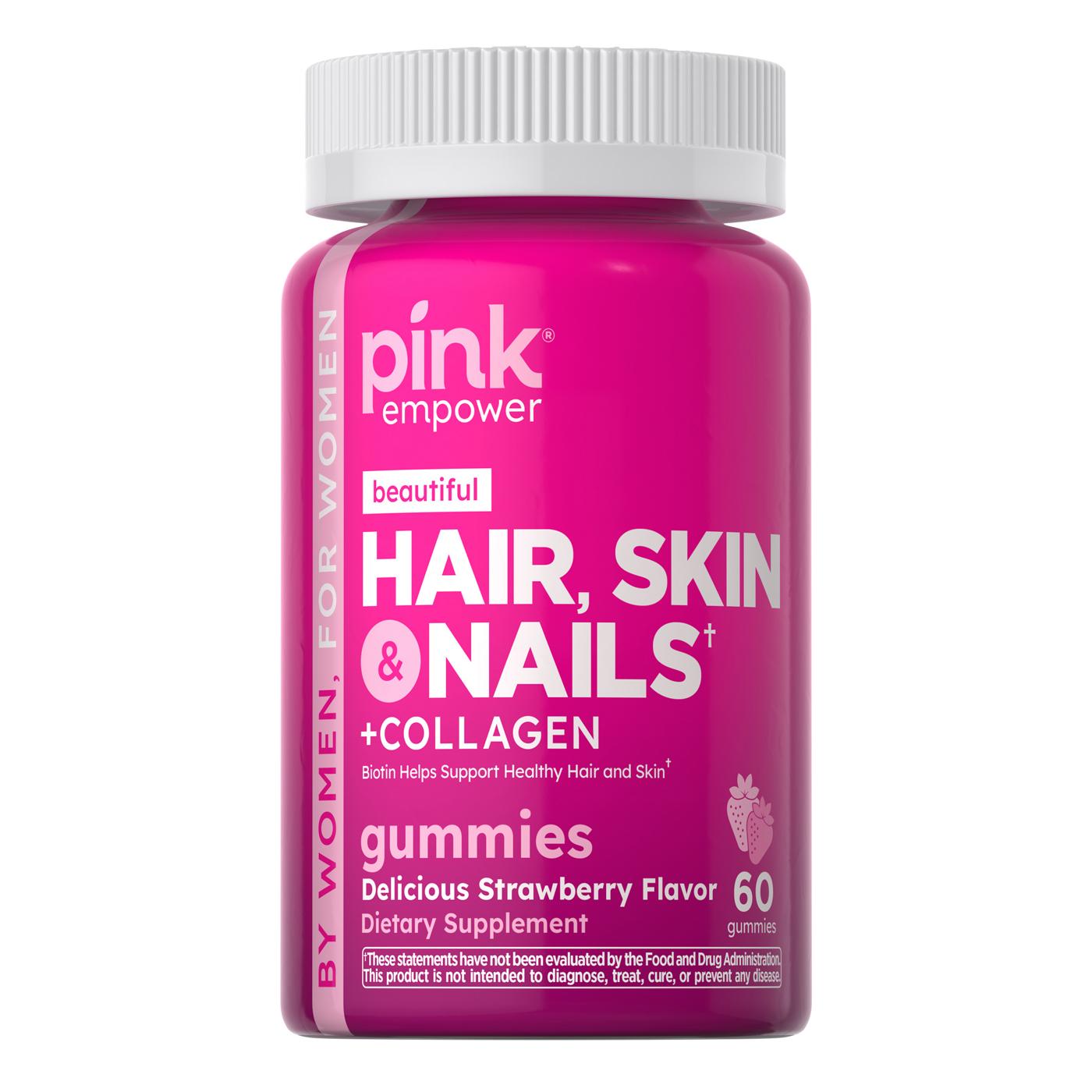 Pink Beautiful Hair Skin & Nails + Collagen Gummies - Strawberry