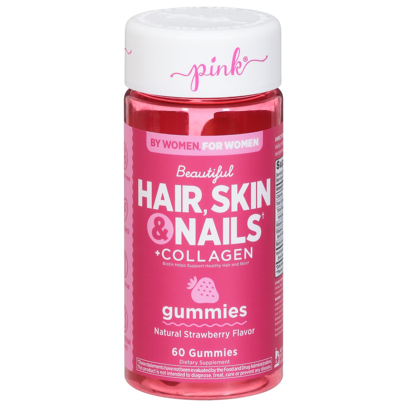 Pink Beautiful Hair Skin & Nails + Collagen Gummies - Strawberry