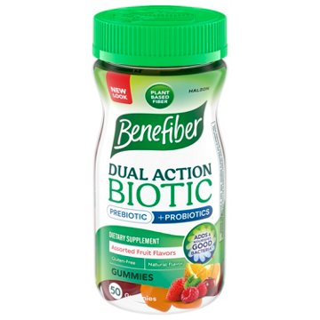 Benefiber Prebiotic Fiber Supplement Gummies with Probiotics for Digestive Health, Assorted Fruit Flavors