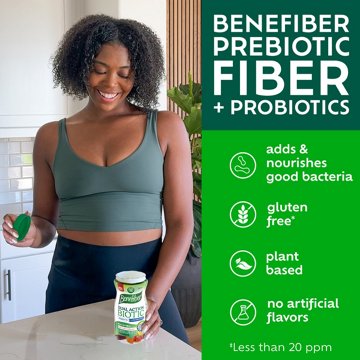 Benefiber Prebiotic Fiber Supplement Gummies with Probiotics for Digestive Health, Assorted Fruit Flavors