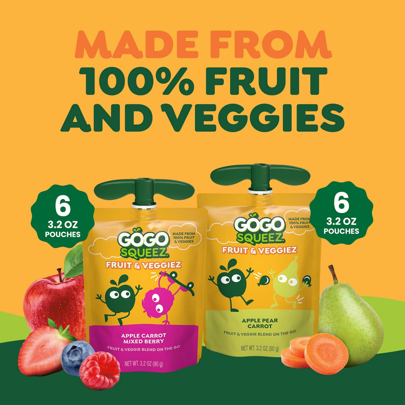 GoGo squeeZ Fruit & Veggiez No Sugar Added Mixed Berry/ Pear