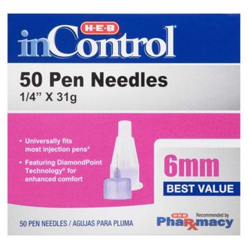 H-E-B InControl Pen Needles - 6mm, 50 ct