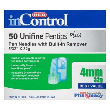 H-E-B InControl Unifine Pentips Plus Pen Needles - 4mm, 50 ct