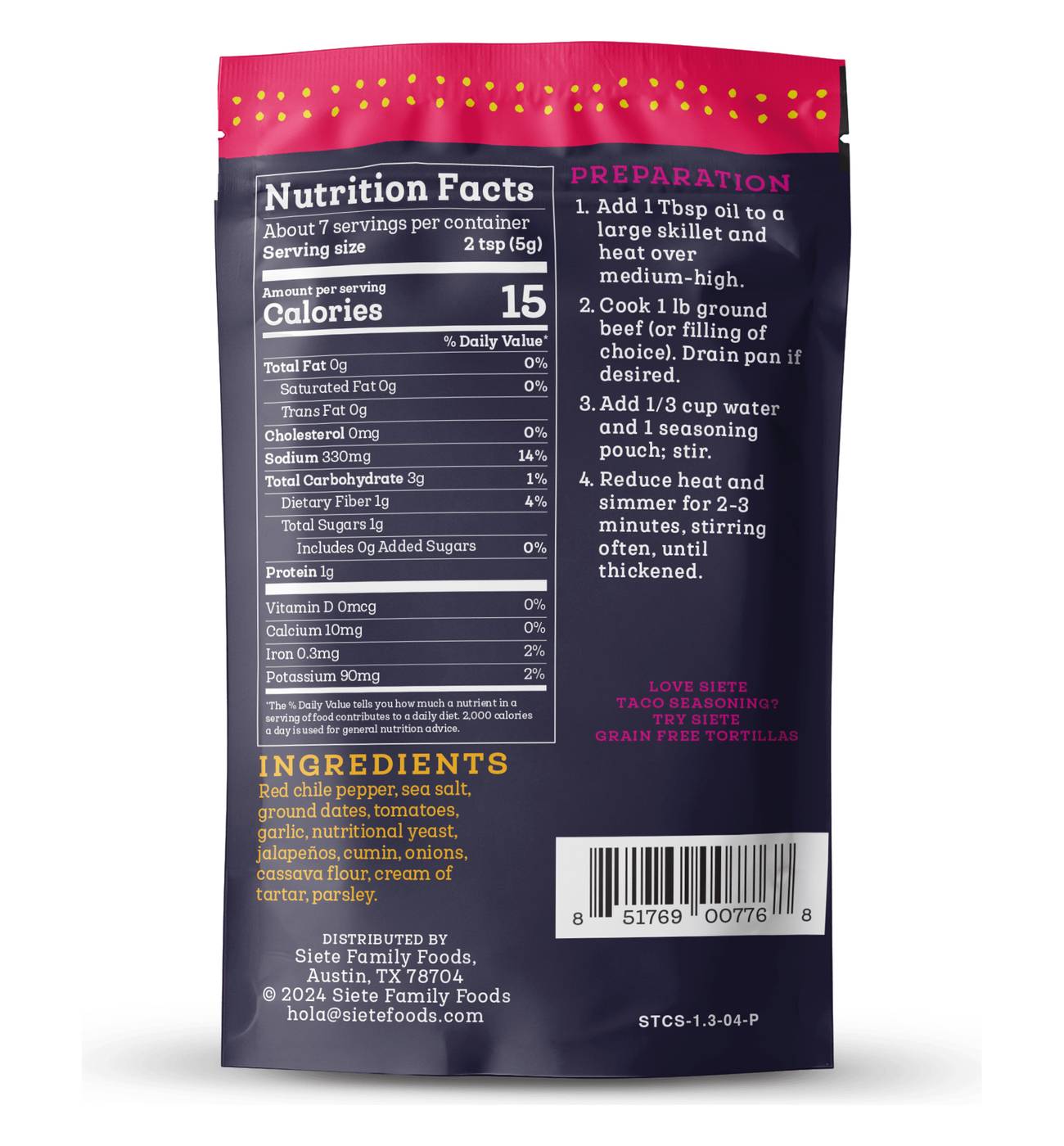 Siete Spicy Taco Seasoning; image 3 of 3