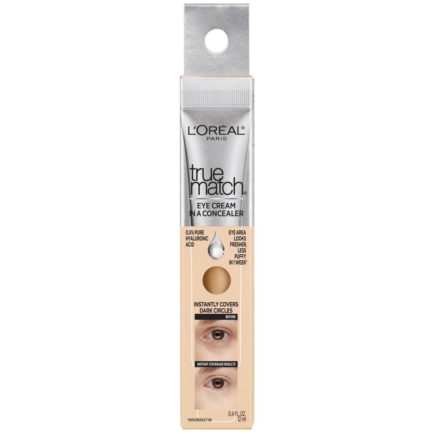 L'Oréal Paris True Match Eye Cream in a Concealer 0.5 percent hyaluronic acid Fair W1-2; image 1 of 7