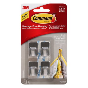 Command Small Decorative Metal Hooks - Stainless Steel, 4 pk