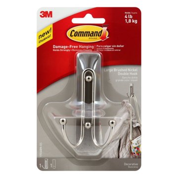 Command Large Decorative Double Hook - Brushed Nickle