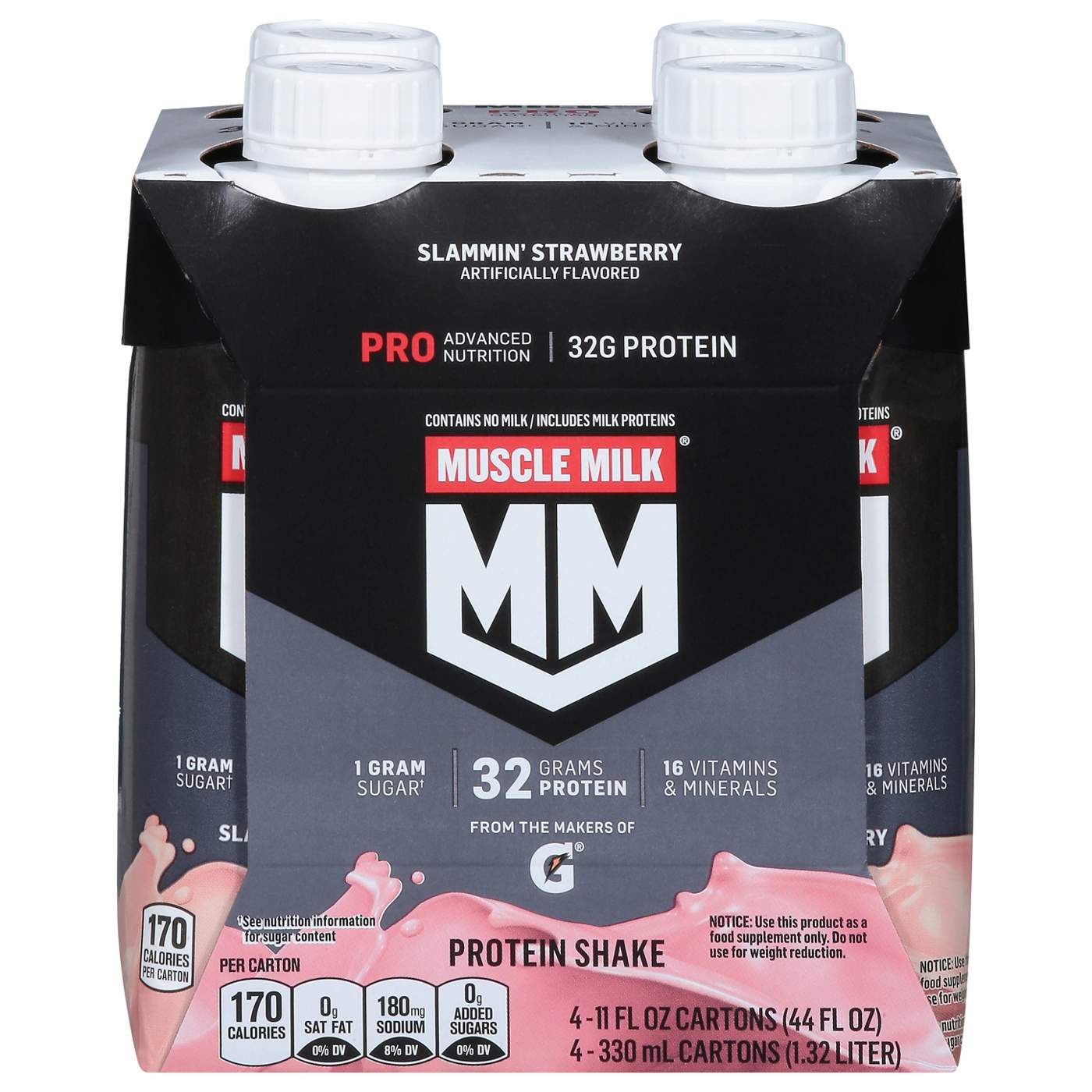 Muscle Milk 32g Protein Shakes 4 pk Cartons - Slammin' Strawberry; image 1 of 5