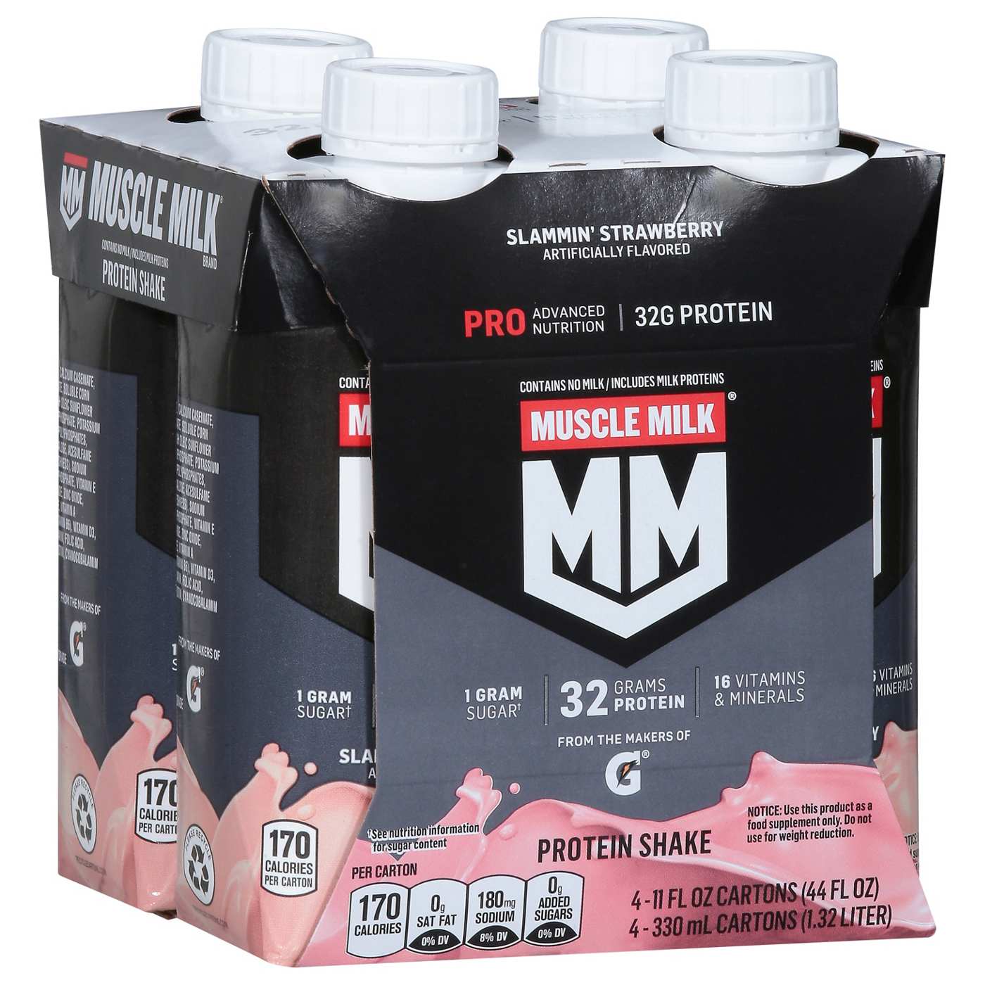 Muscle Milk 32g Protein Shakes 4 pk Cartons - Slammin' Strawberry; image 3 of 5