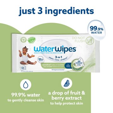 WaterWipes Sensitive+ Baby & Toddler Wipes, 99.9% Water - Unscented 