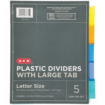 H-E-B Letter Size Plastic Dividers with Large Tab, 5 ct