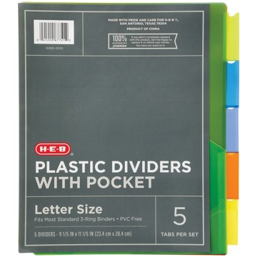 H-E-B Letter Size Plastic Dividers with Pockets, 5 ct