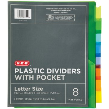 H-E-B Letter Size Plastic Dividers with Pockets, 8 ct