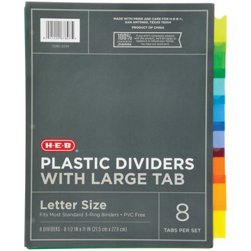 H-E-B Letter Size Plastic Dividers with Large Tab, 8 ct