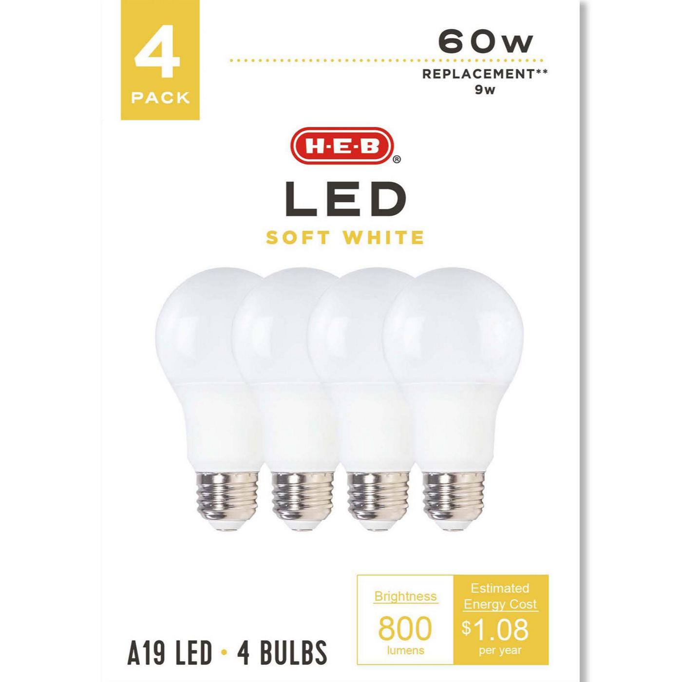 H-E-B A19 60-Watt LED Light Bulbs - Soft White; image 1 of 2