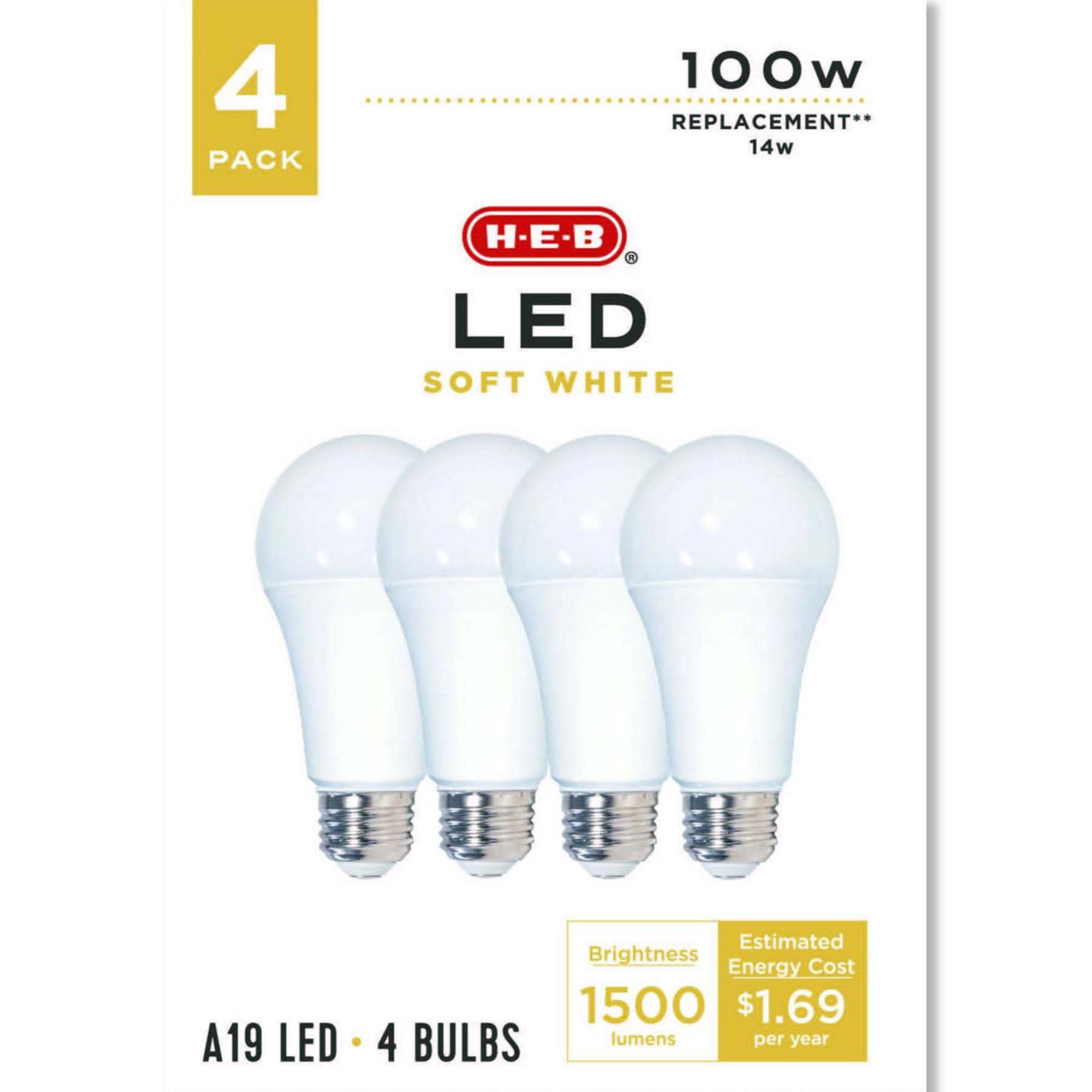 H-E-B A19 100-Watt LED Light Bulbs - Soft White; image 1 of 2