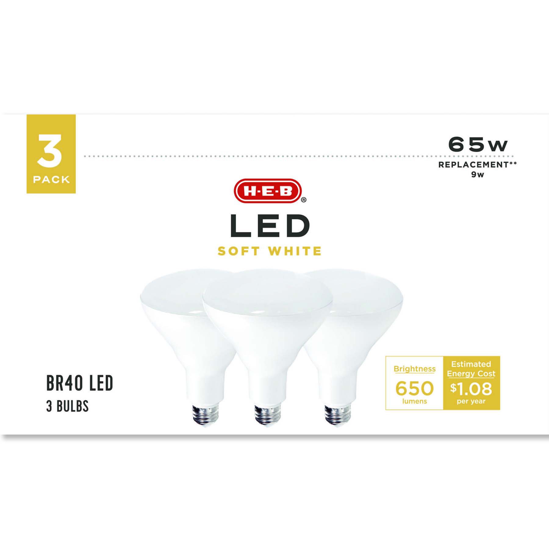 H E B BR40 65 Watt LED Light Bulbs Soft White Shop Light Bulbs