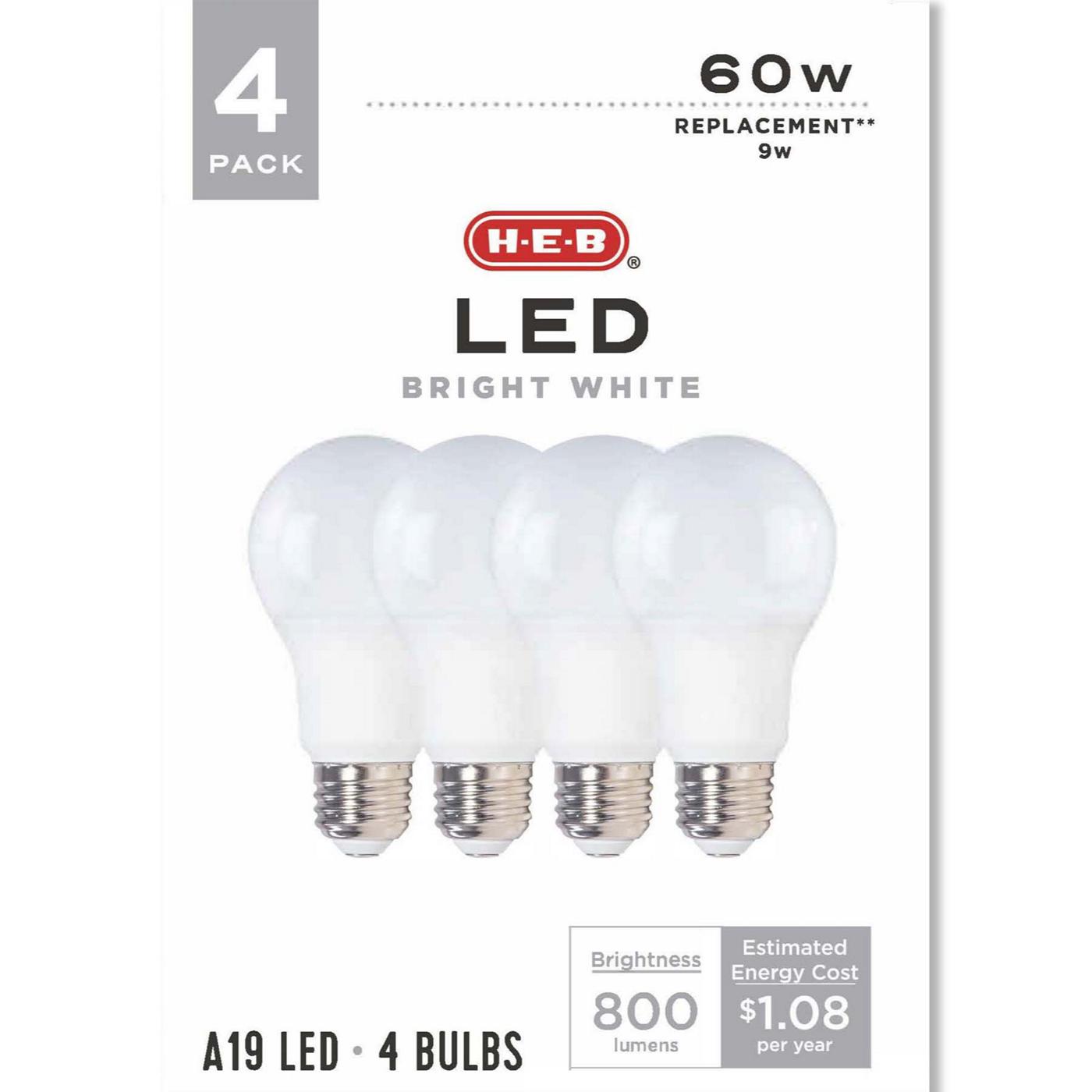 H-E-B A19 60-Watt LED Light Bulbs - Bright White; image 1 of 2