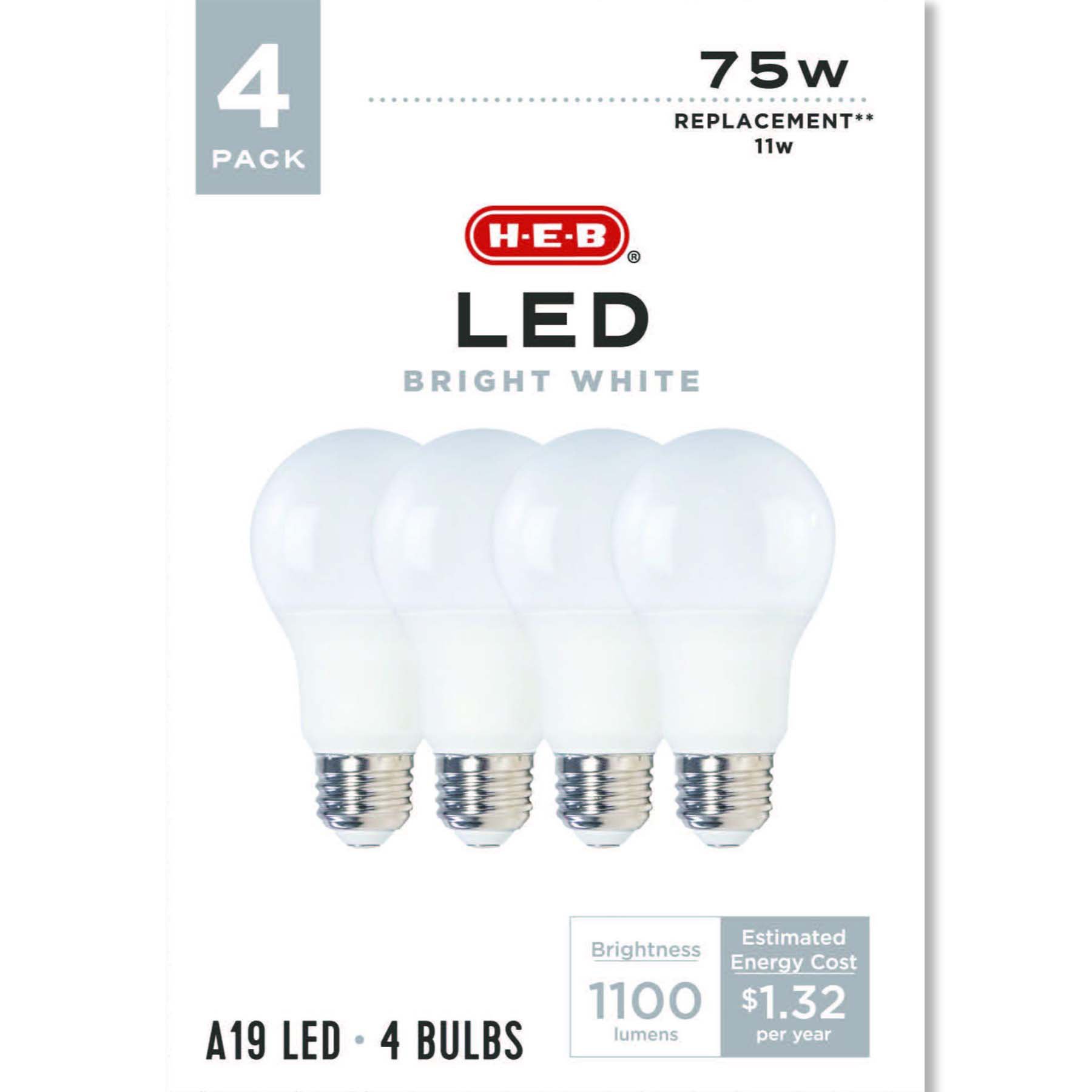 HEB A19 75Watt LED Light Bulbs Bright White Shop Light Bulbs at HEB