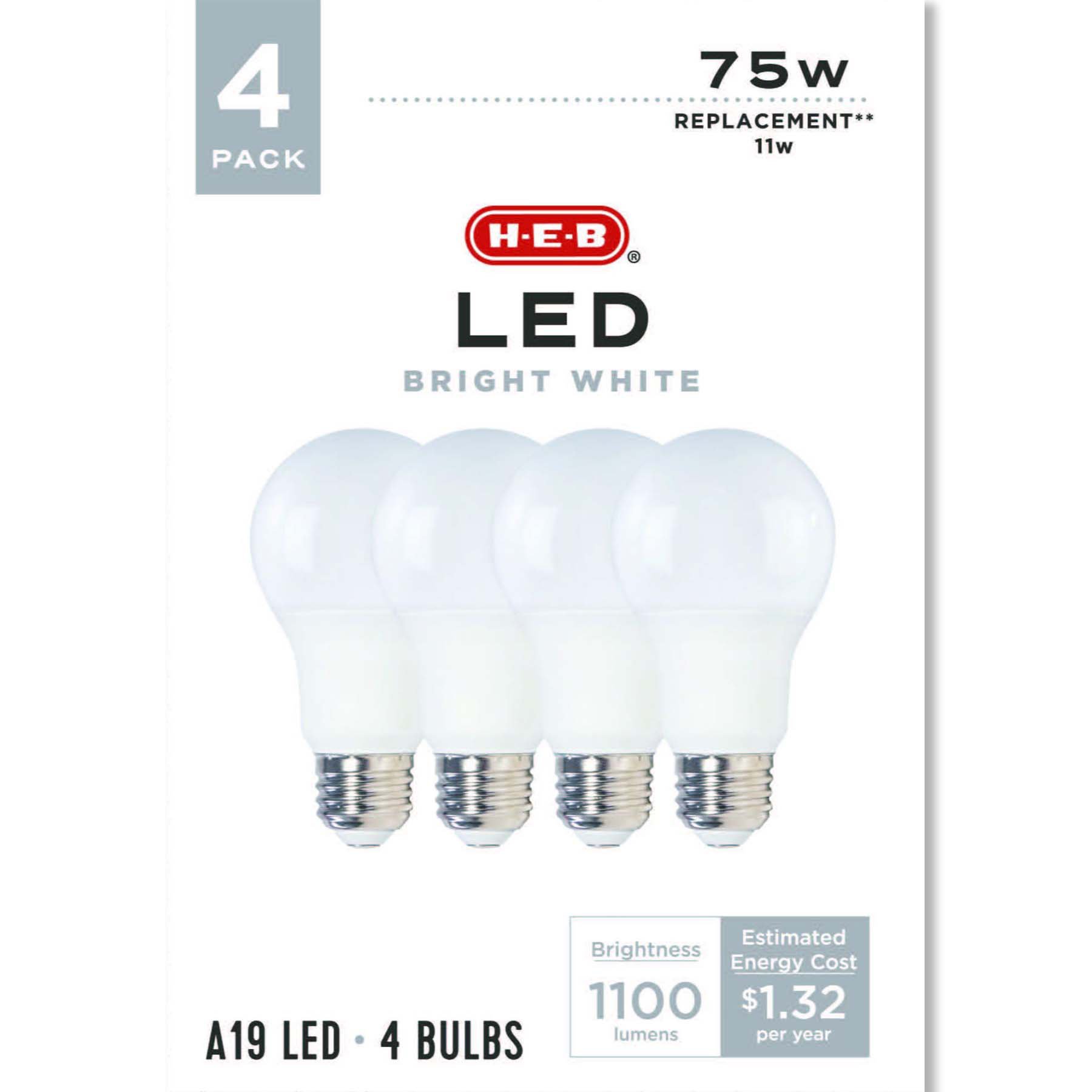 H-E-B A19 75-Watt LED Light Bulbs - Bright White - Shop Light Bulbs At ...