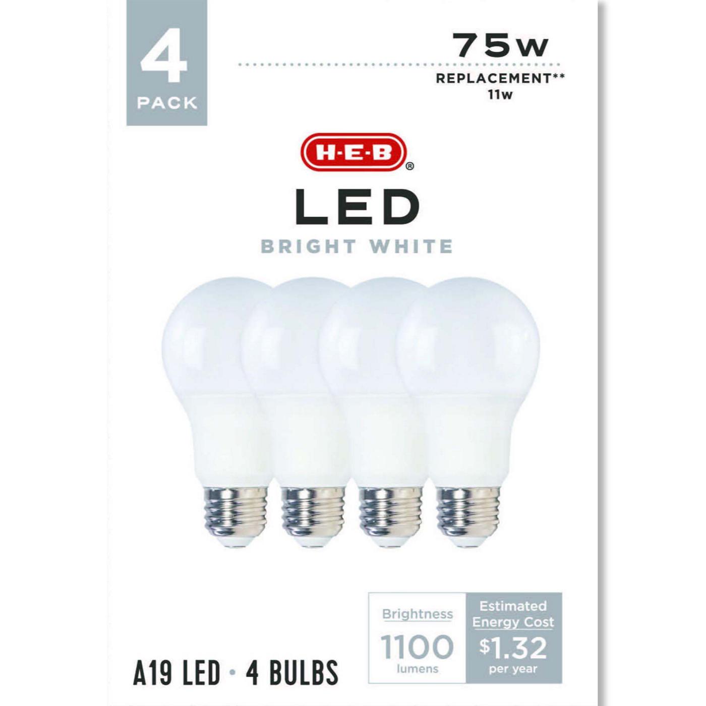 H-E-B A19 75-Watt LED Light Bulbs - Bright White; image 1 of 2
