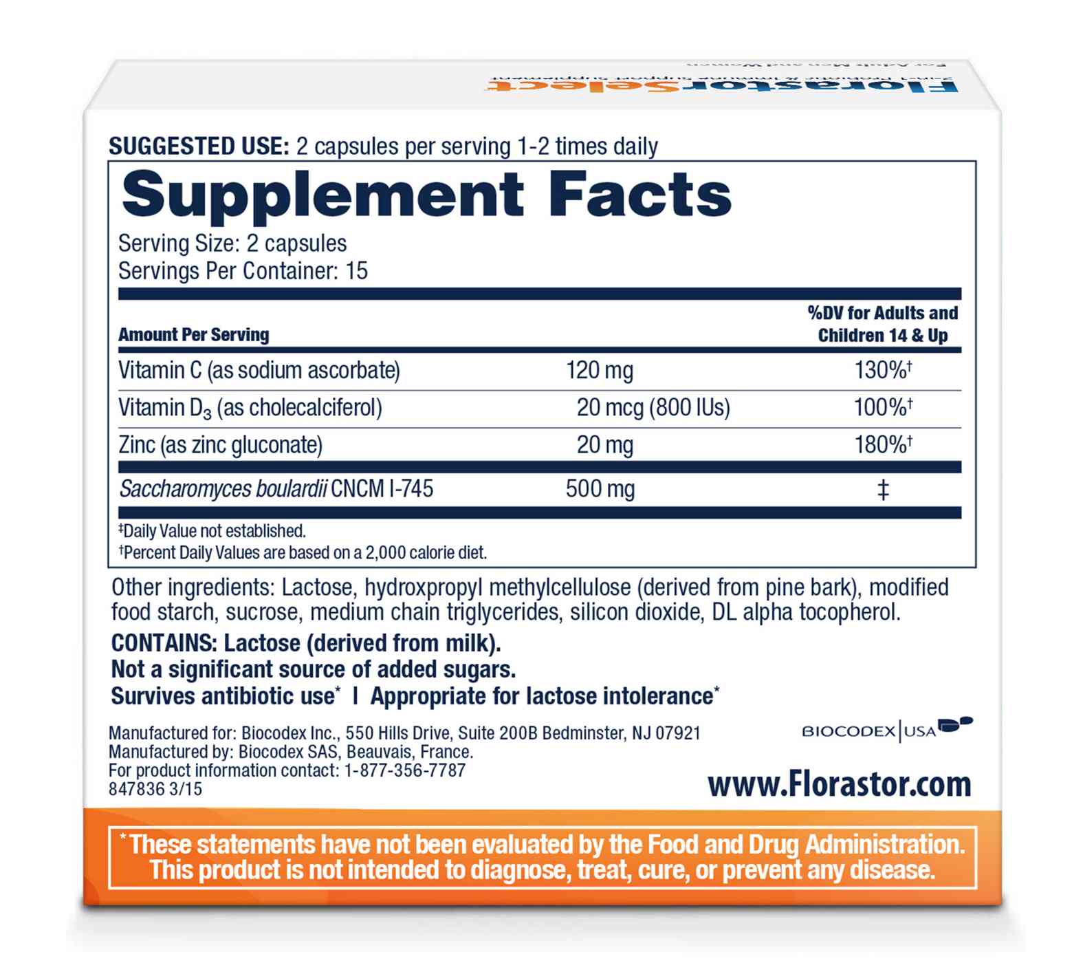 Florastor Select Unisex Daily Probiotic & Immune Support Supplement Capsules; image 2 of 5