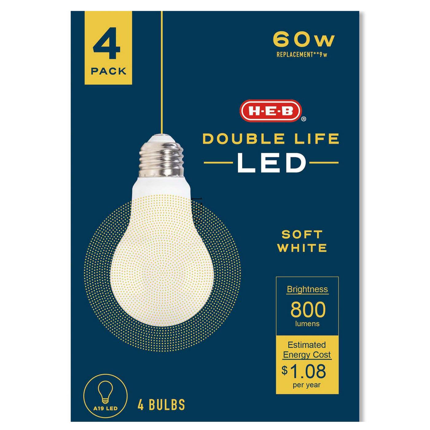H-E-B Double Life A19 60-Watt LED Light Bulbs - Soft White; image 1 of 2