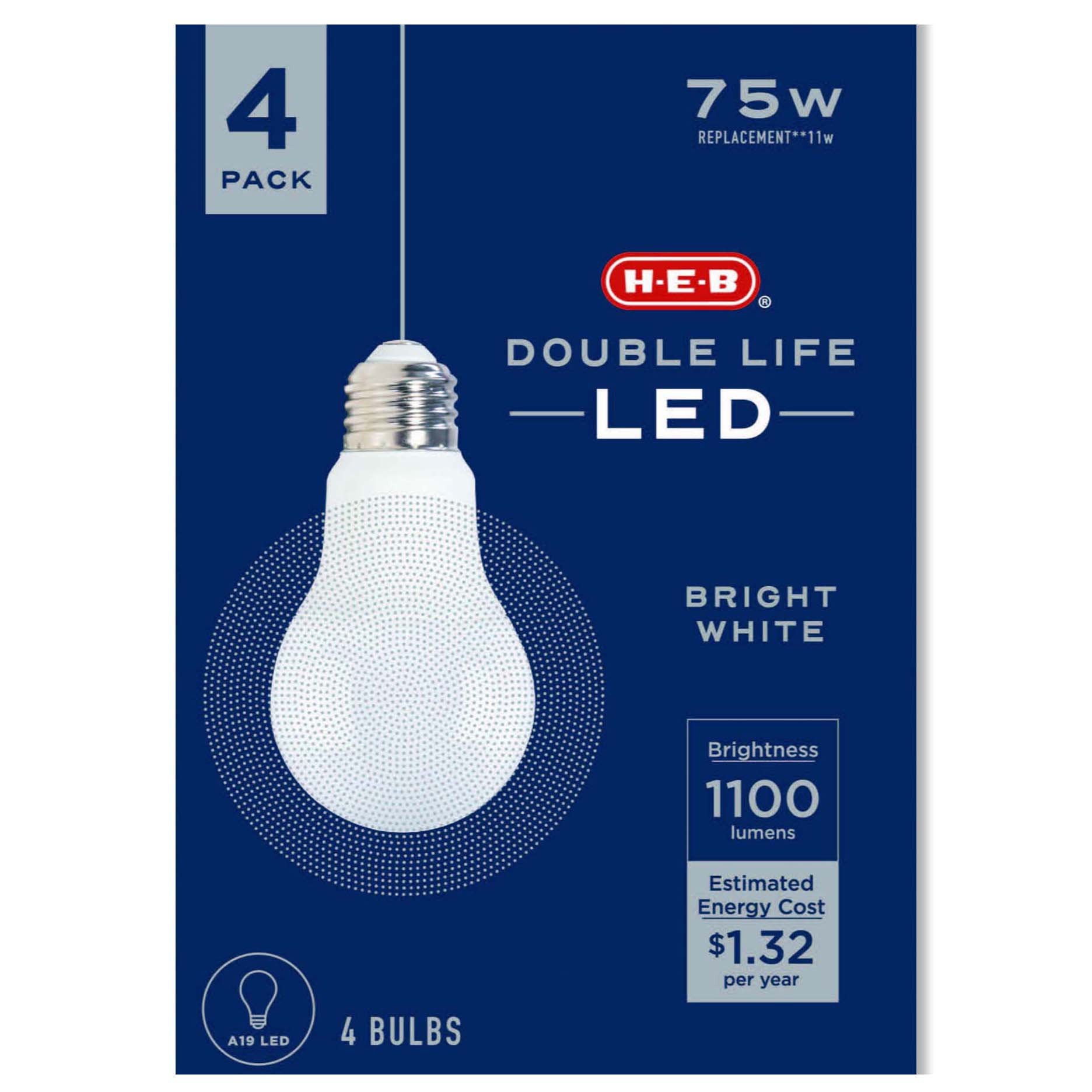 HEB Double Life A19 75Watt LED Light Bulbs Bright White Shop Light Bulbs at HEB