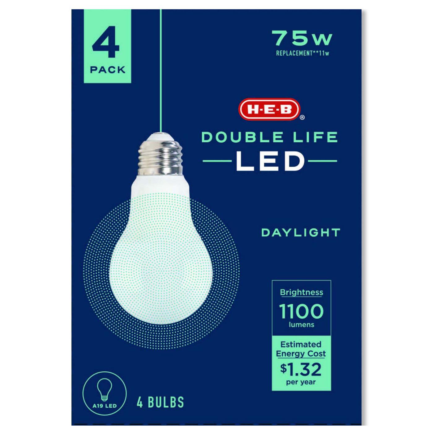 H-E-B Double Life A19 75-Watt LED Light Bulbs - Daylight; image 1 of 2