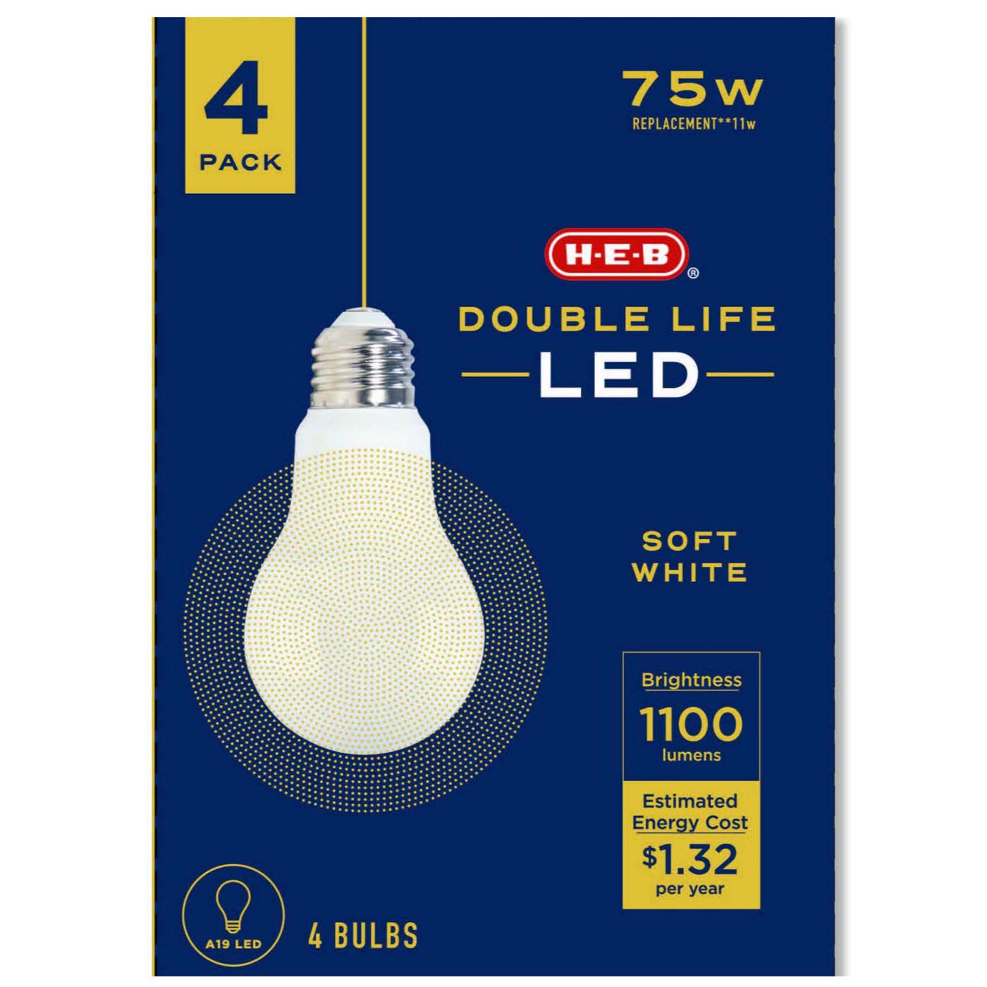 H-E-B Double Life A19 75-Watt LED Light Bulbs - Soft White; image 1 of 2