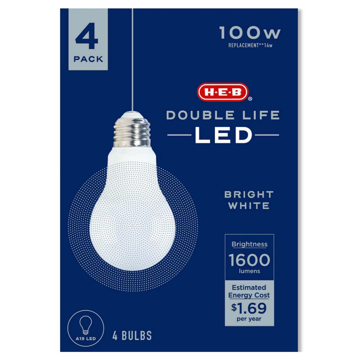 H-E-B Double Life A19 100-Watt LED Light Bulbs - Bright White; image 1 of 2