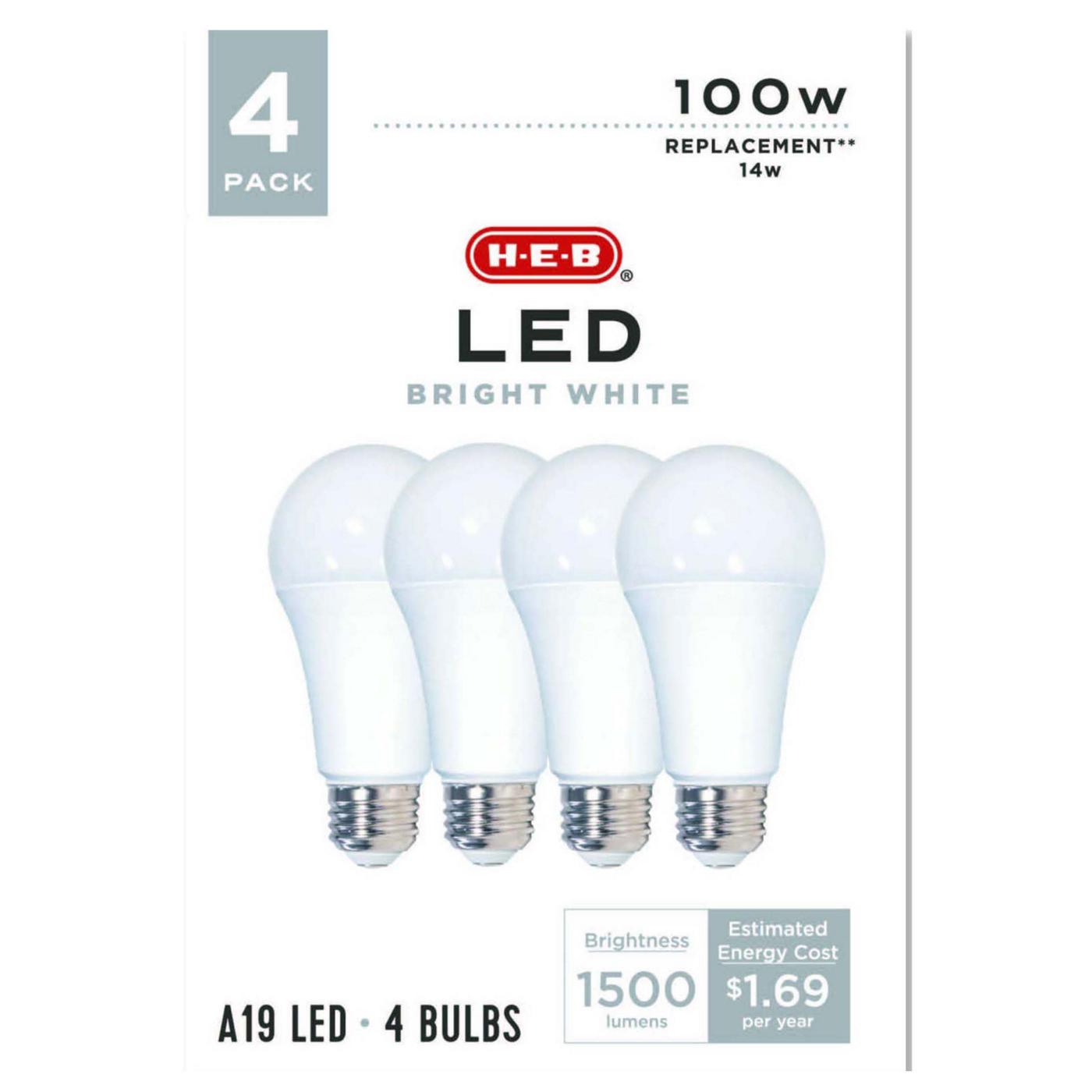 H-E-B A19 100-Watt LED Light Bulbs - Bright White; image 1 of 2