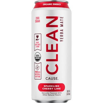 CLEAN Cause Zero Calorie Cherry Lime Organic Sparkling Yerba Mate, 16 oz