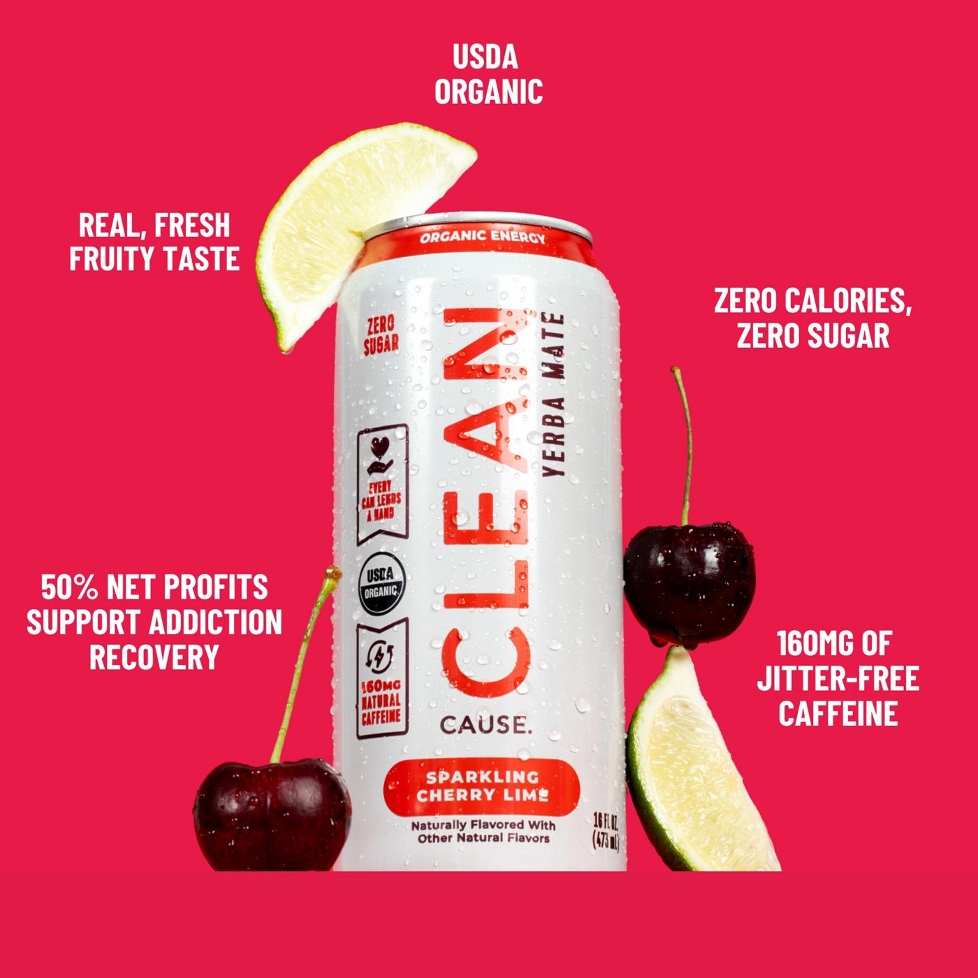 CLEAN Cause Zero Calorie Cherry Lime Organic Sparkling Yerba Mate; image 2 of 3