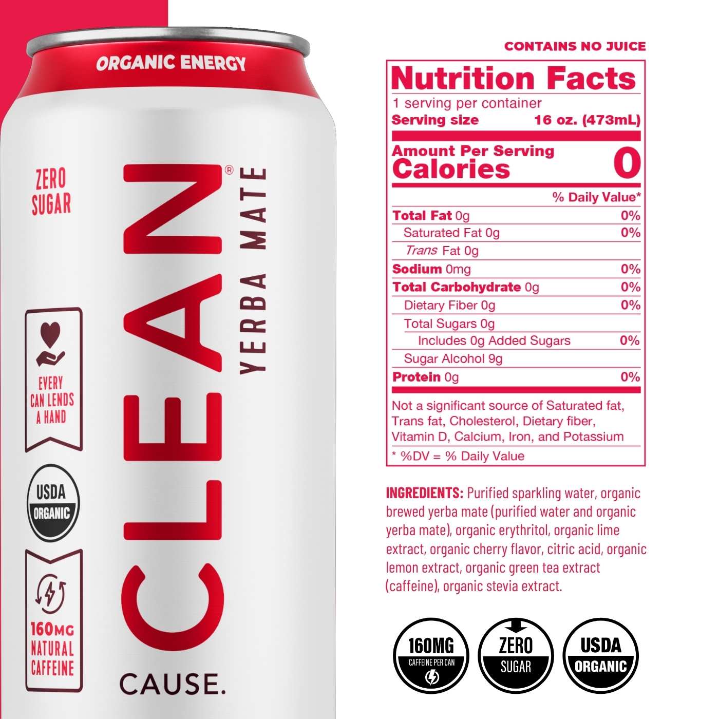 CLEAN Cause Zero Calorie Cherry Lime Organic Sparkling Yerba Mate; image 3 of 3