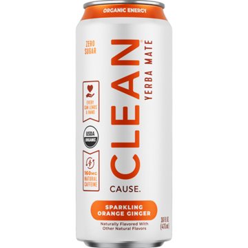 CLEAN Cause Zero Calorie Orange Ginger Organic Sparkling Yerba Mate, 16 oz