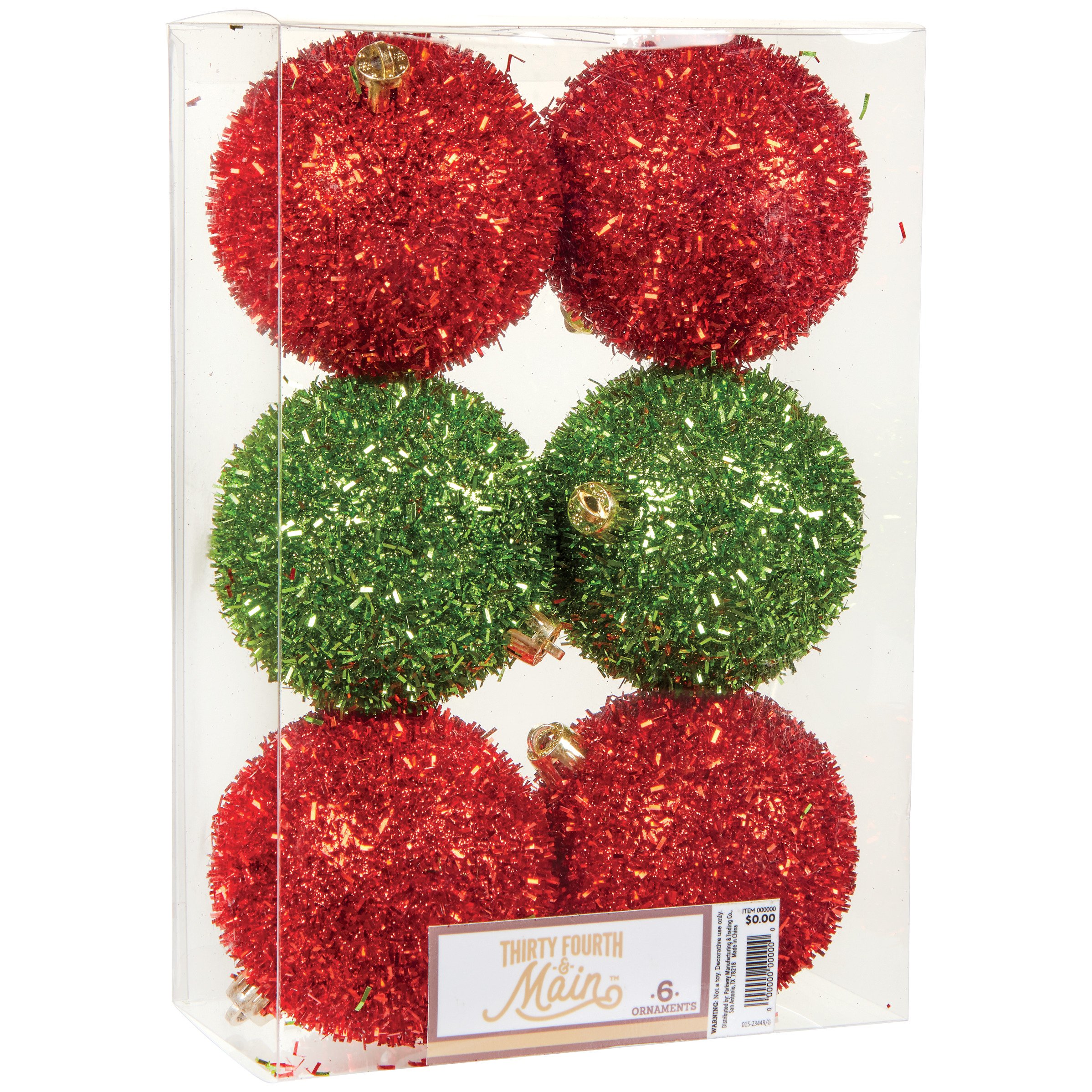 Thirty Fourth & Main Red & Green Tinsel Ball Christmas Ornaments Shop