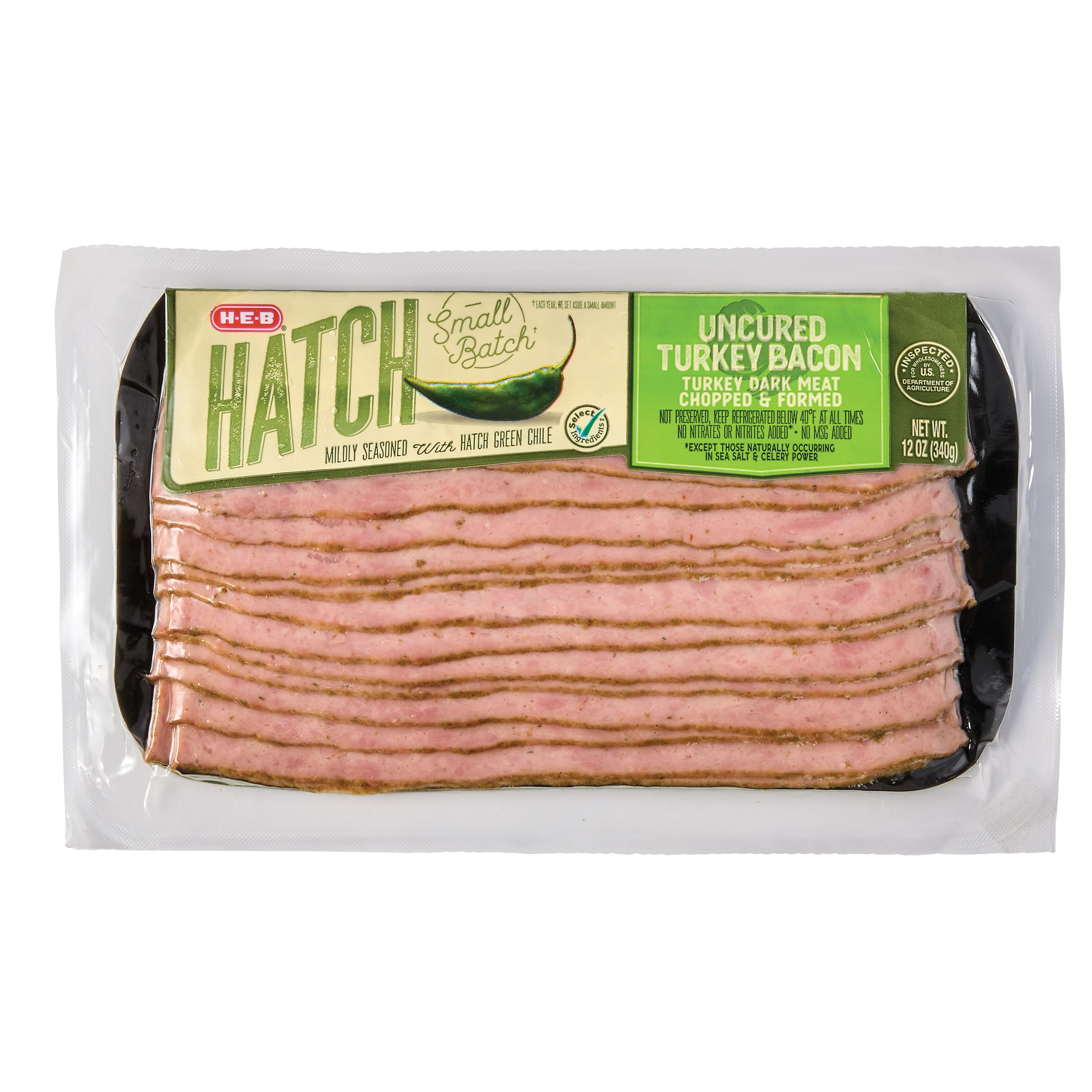 H-E-B Hatch Chile Uncured Turkey Bacon, 12 oz