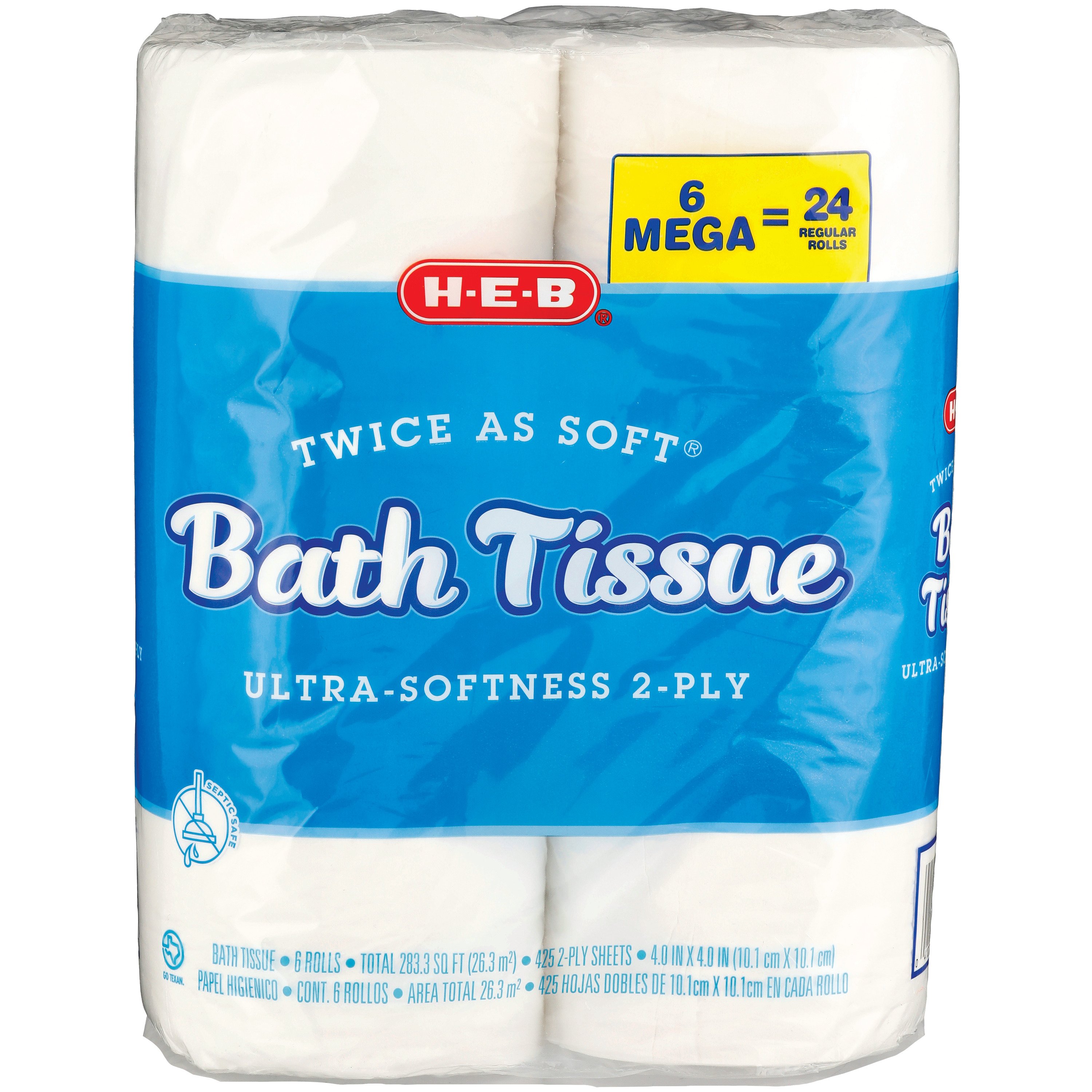 H-E-B Twice As Soft Toilet Paper 2 Ply, 6 Mega Rolls | Low Prices