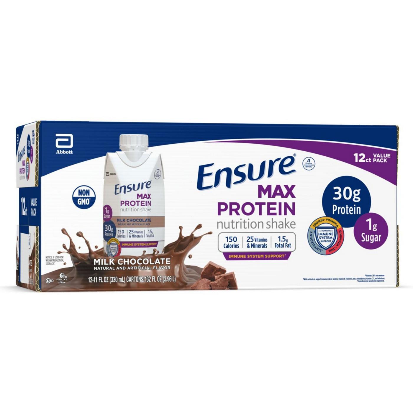 Ensure Max Protein Nutrition Shake Milk Chocolate Ready-to-Drink 11 fl oz Bottles; image 1 of 10