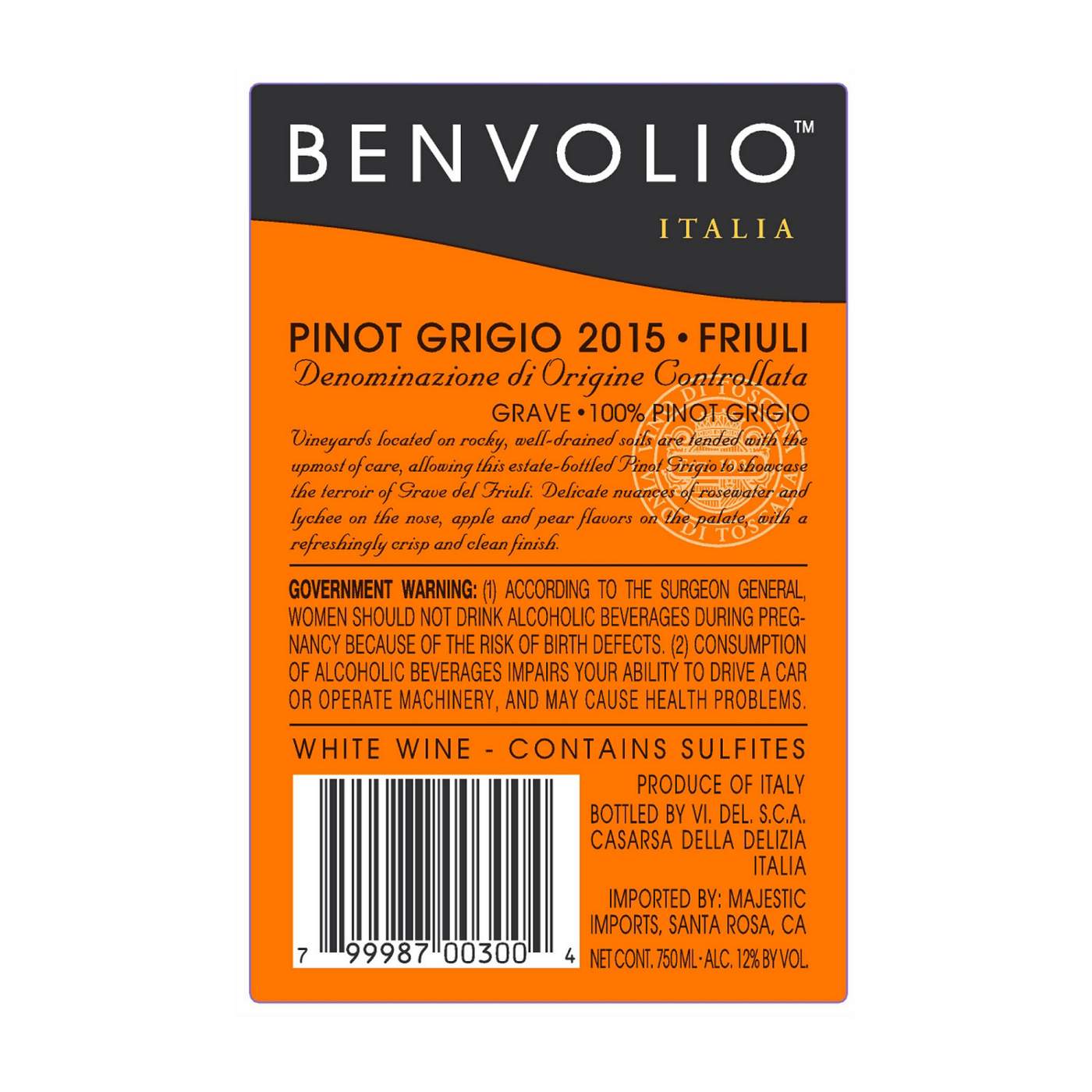 Benvolio Friuli Pinot Grigio White Wine; image 2 of 4
