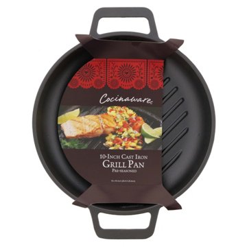 Cocinaware Pre-Seasoned Double Handle Cast Iron Grill Pan, 10"