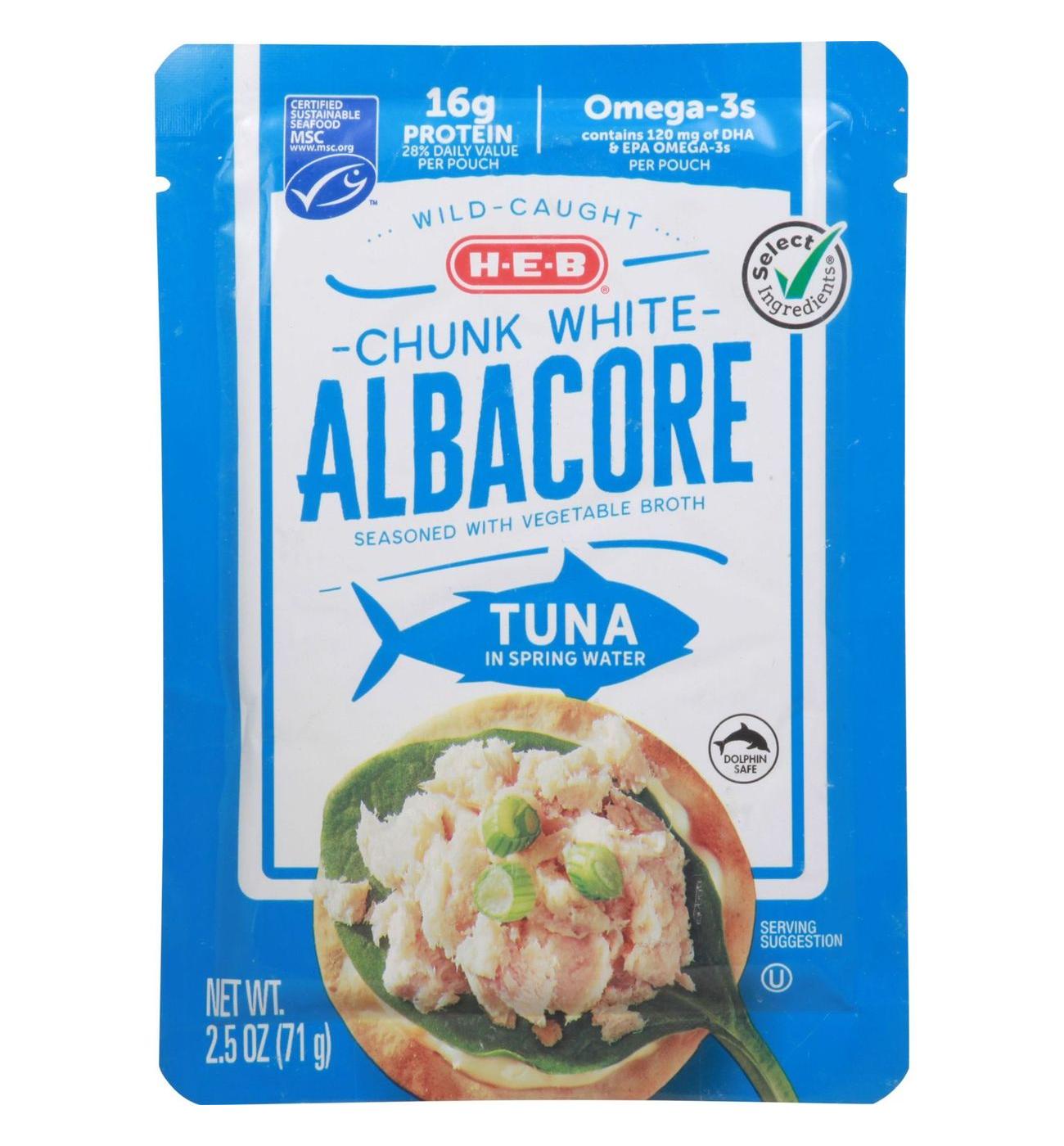H-E-B Wild Caught Chunk White Albacore Tuna in Spring Water Pouch; image 1 of 4