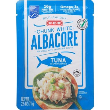 H-E-B Wild Caught Chunk White Albacore Tuna in Spring Water Pouch, 2.5 oz