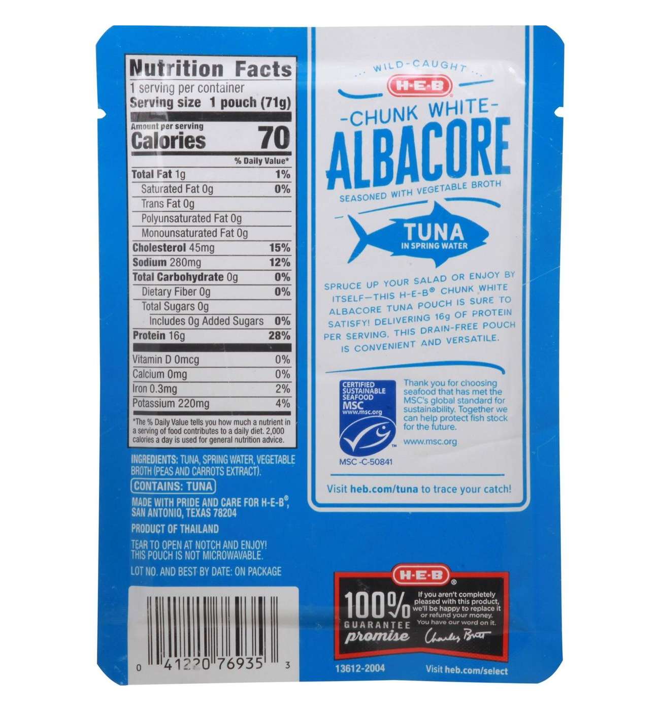 H-E-B Wild Caught Chunk White Albacore Tuna in Spring Water Pouch; image 3 of 4