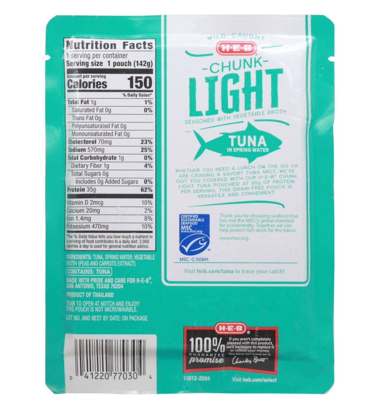 H-E-B Wild Caught Chunk Light Tuna in Spring Water Pouch; image 3 of 4