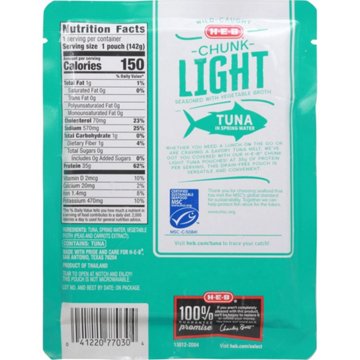 H-E-B Wild Caught Chunk Light Tuna in Spring Water Pouch, 5 oz