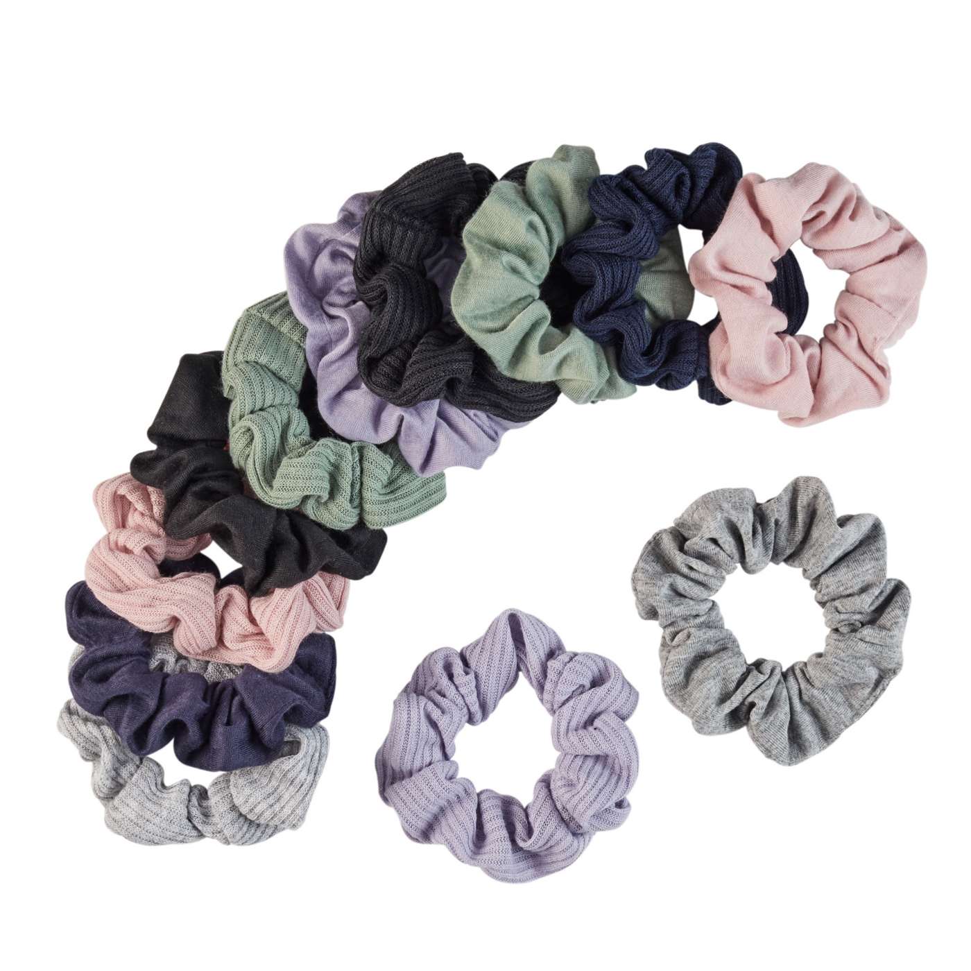 Scunci Textured Hair Scrunchies - Assorted Pastel Colors, 12-Count, Elastic, For All Hair Types