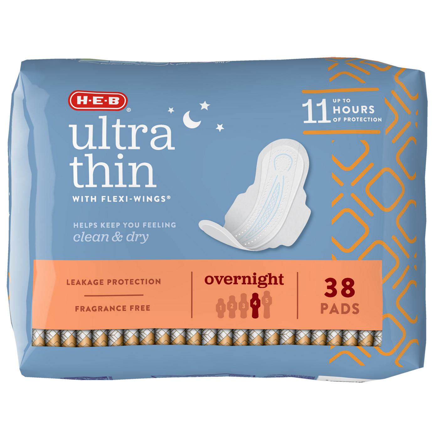 H-E-B Ultra Thin with Flexi-Wings Overnight Pads; image 6 of 7