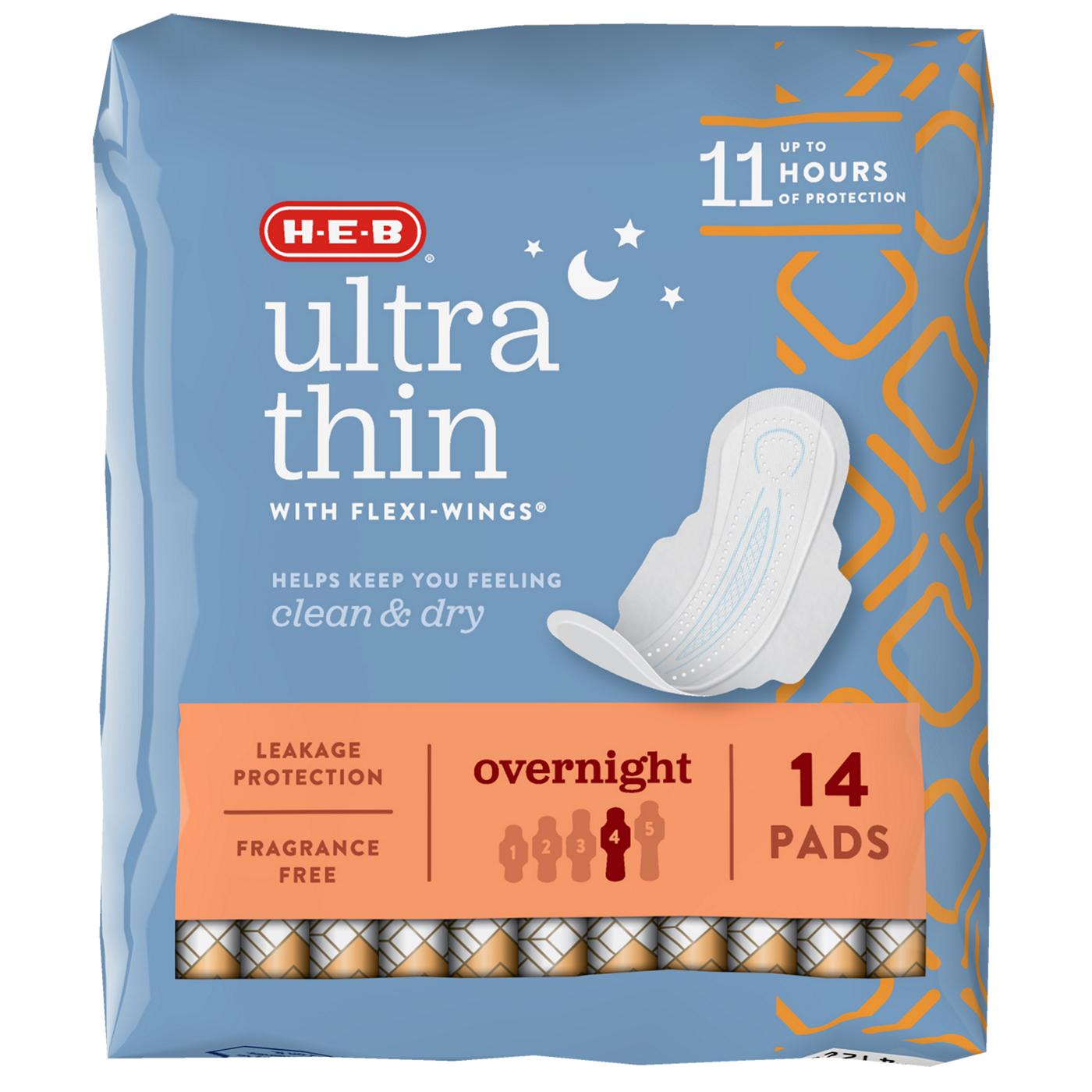 H-E-B Ultra Thin with Flexi-Wings Overnight Pads; image 3 of 3